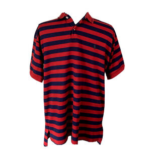Vtg Ralph Lauren Polo Short Sleeve Shirt Red & Navy Blue Striped Pony Men Large